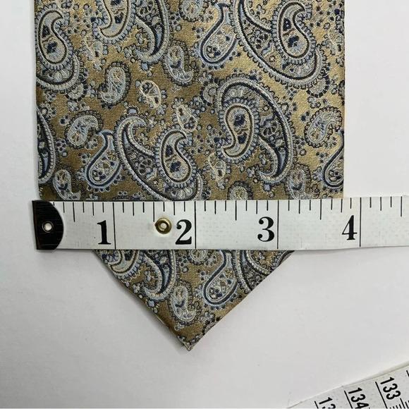 BURMA BIBAS Gold Paisley Woven Silk Tie - Picture 8 of 11